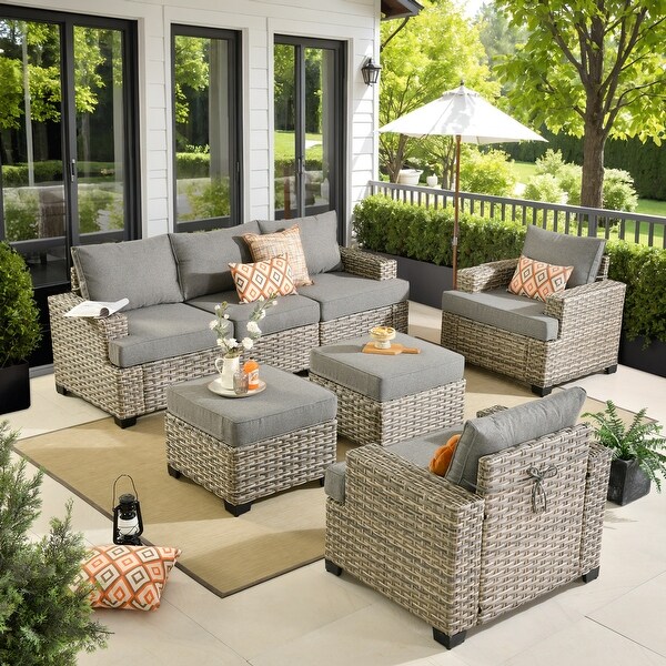 XIZZI 7-Piece Patio Wicker Furniture Wide Armrest Conversation Set