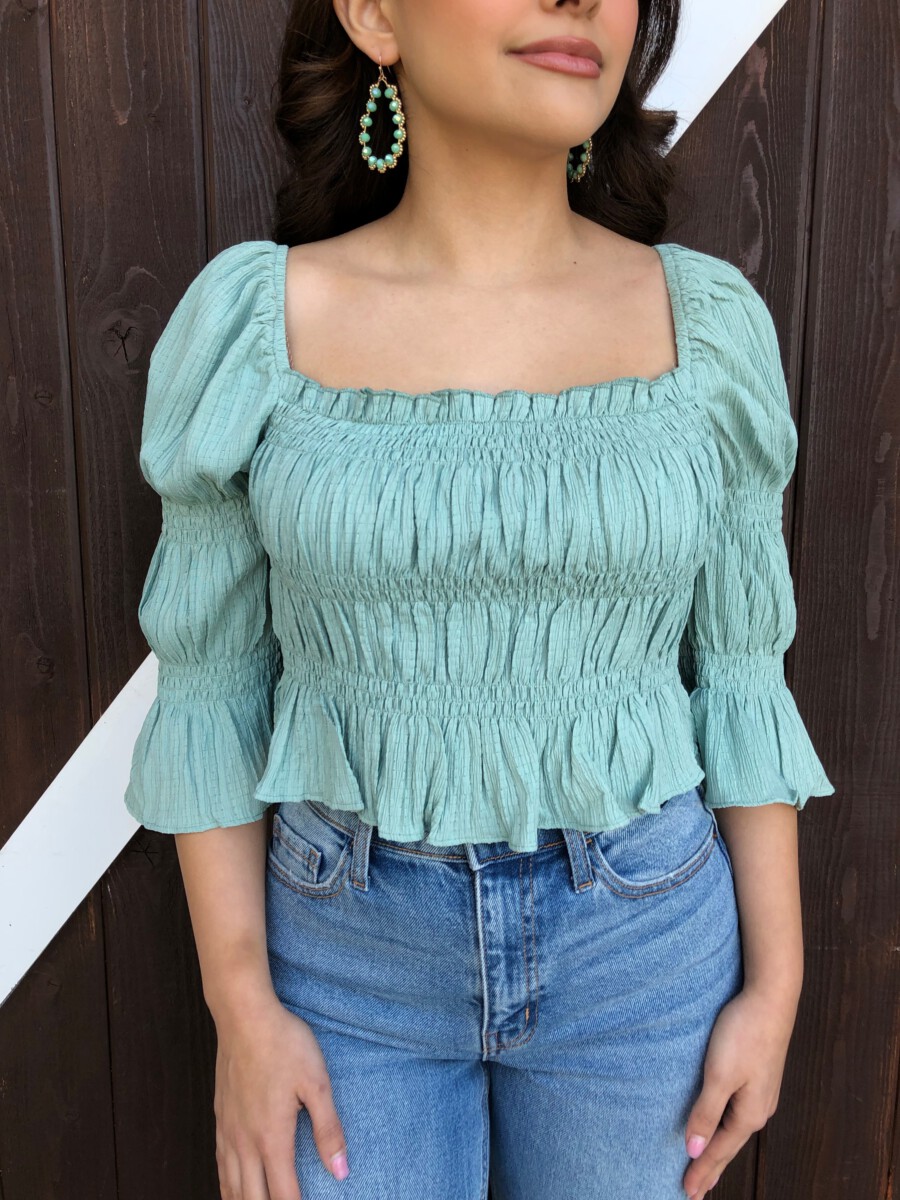 Carla ” 3/4 Sleeve Scrunch Top ( Sage Green ) – Ale Accessories