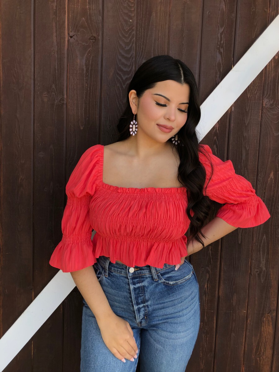 Carla ” 3/4 Sleeve Scrunch Top ( Coral ) – Ale Accessories