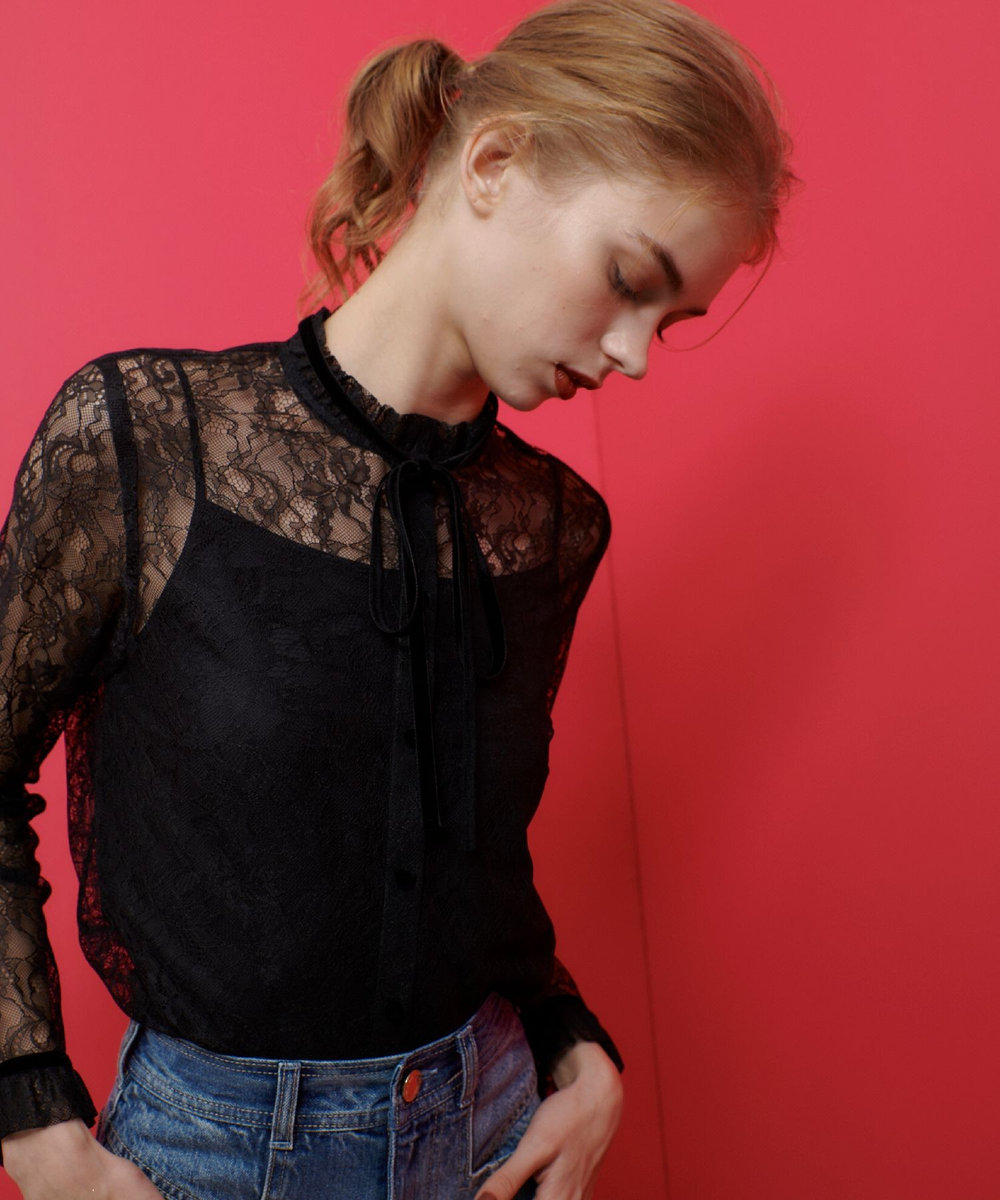 LOULOU WILLOUGHBY】レースベロアリボンブラウス|allureville OFFICIAL