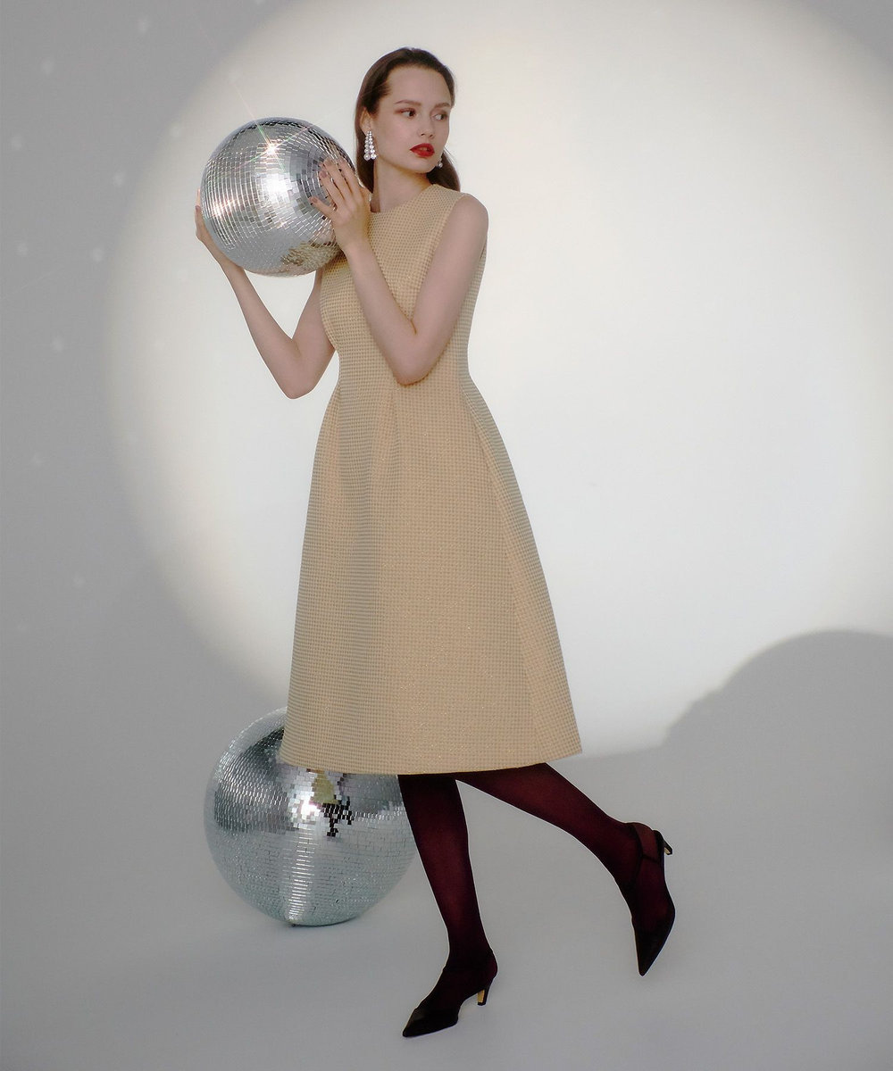 LOULOU WILLOUGHBY】スパークルジャガードノースリーブワンピース