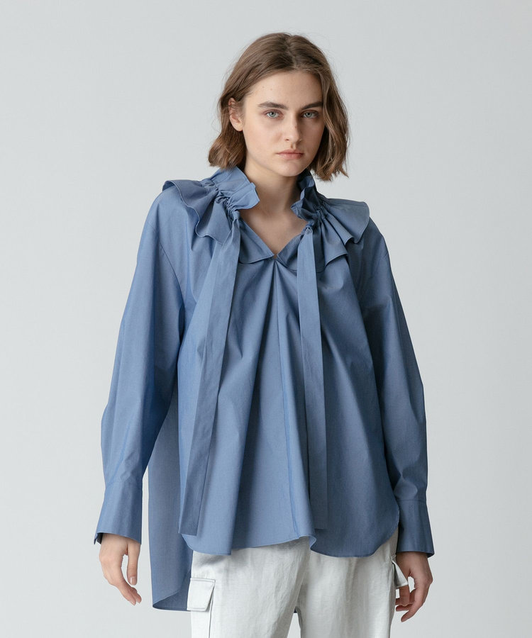 Drawer コットンタイプライターブラウス フリル 白 36 定価59400円