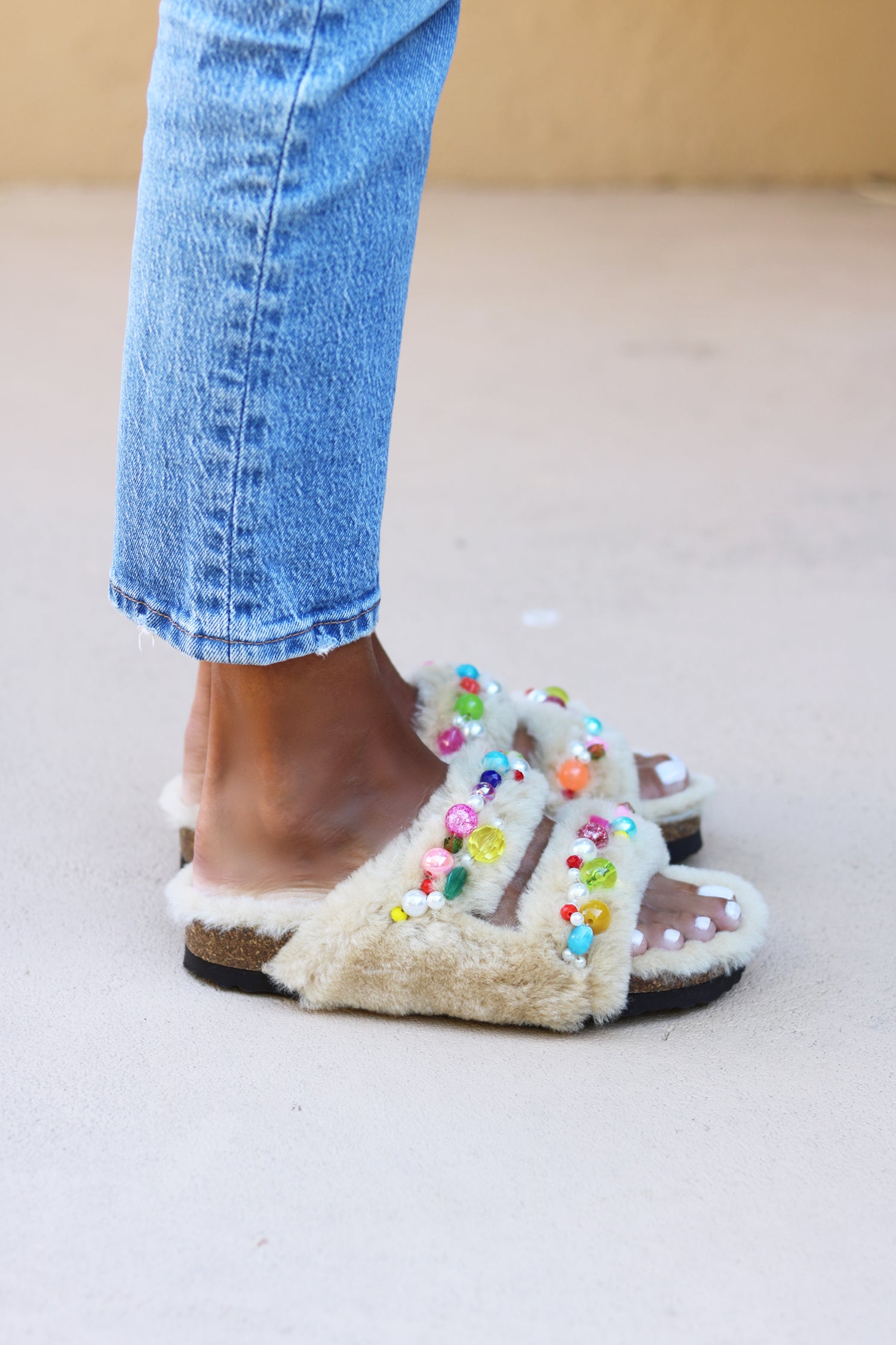 Mimi Candy, Shearling Sandals – Alameda Turquesa