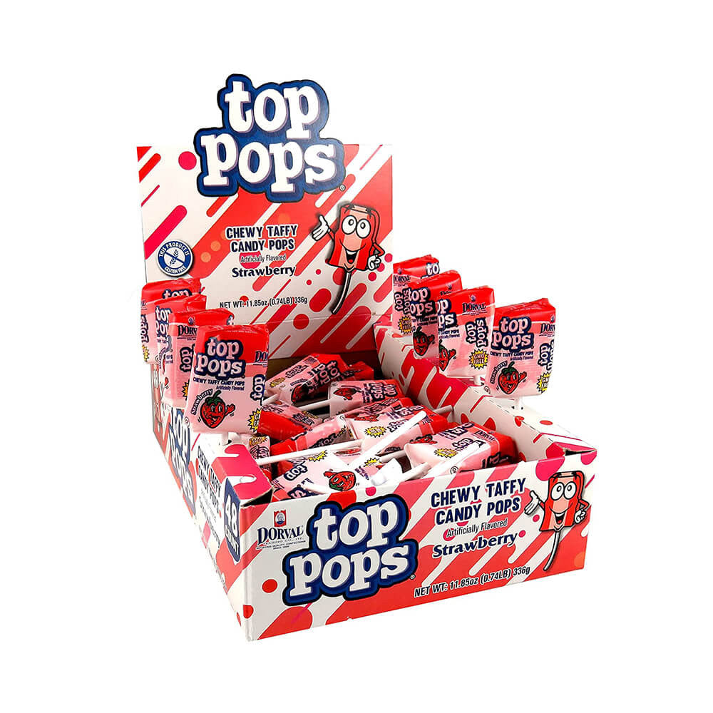 Top Pops Strawberry Taffy Pops Case of 48 - All City Candy