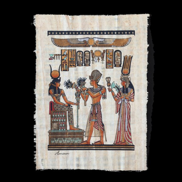 パピルス画 ロータスを捧げる絵ip-003h｜素敵なエジプト香水瓶をお求め