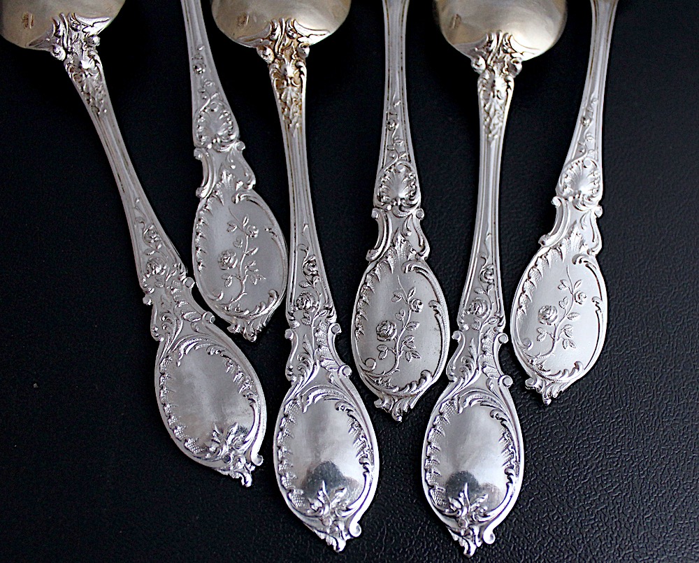 すべてSold -フレンチシルバー950、薔薇のスプーン6本 2セット