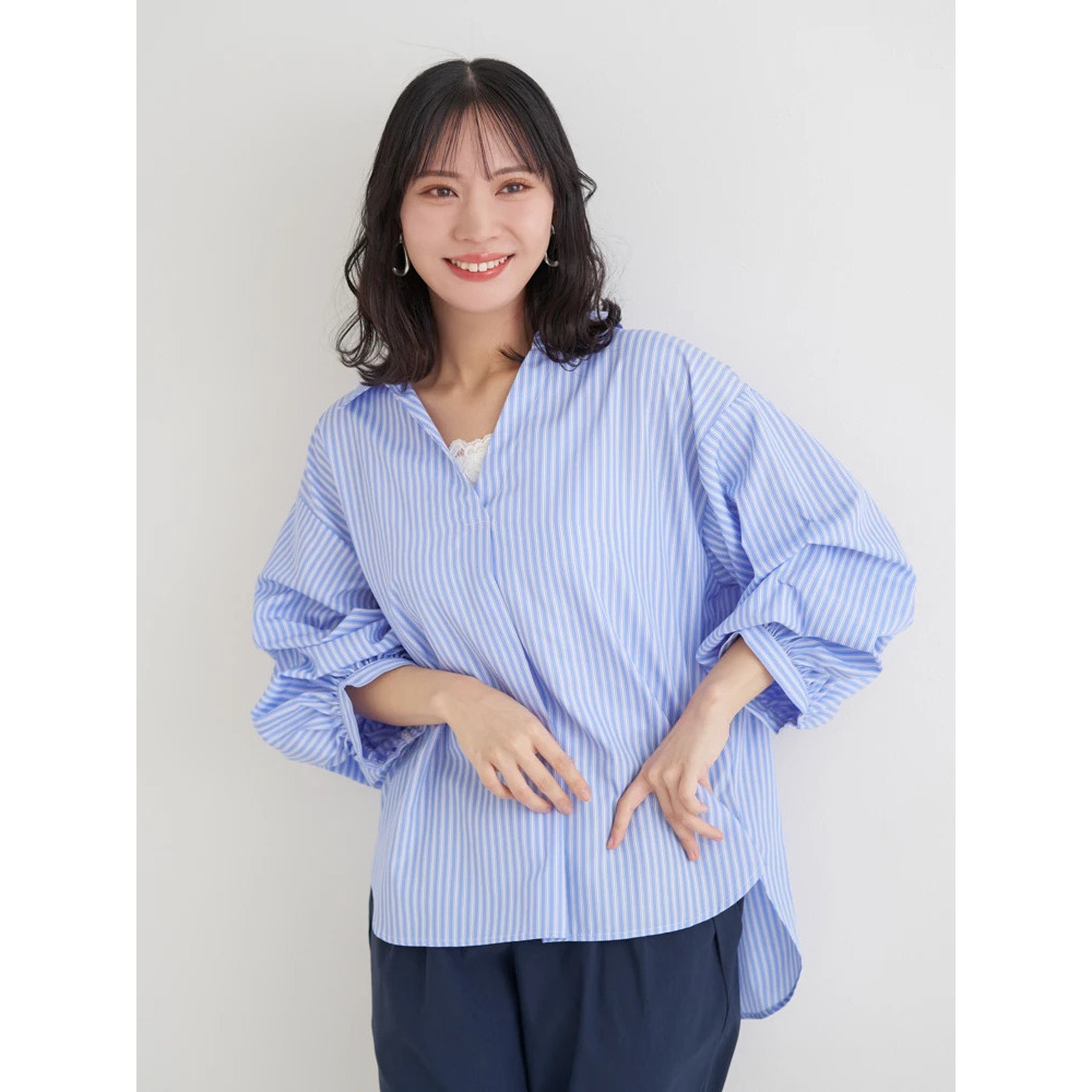 ストライプ柄タックスリーブスキッパーシャツ 26231660804｜【アリノマ