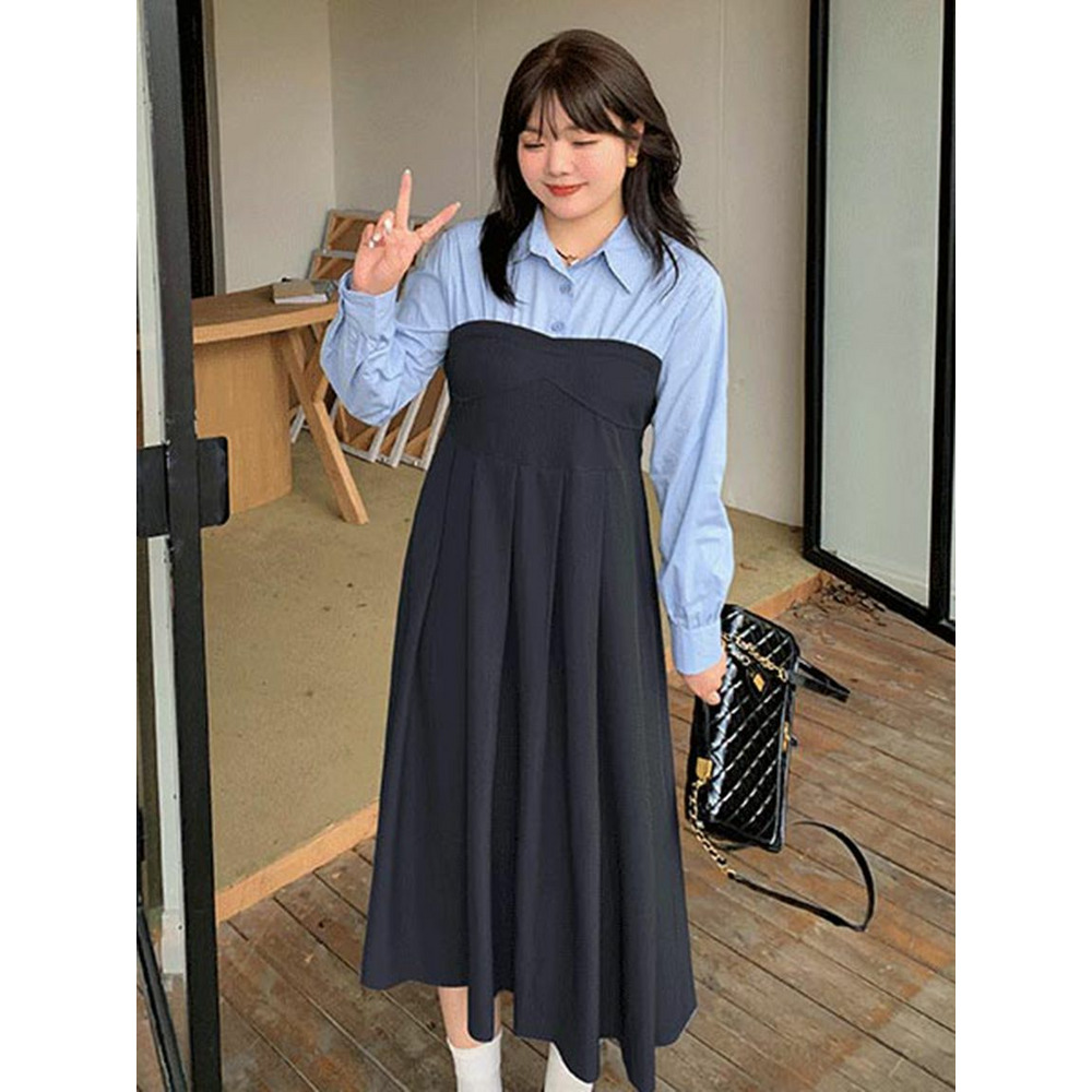 クラシカルでフェミニンなフリルスタンドカラー ミモレ丈ワンピース