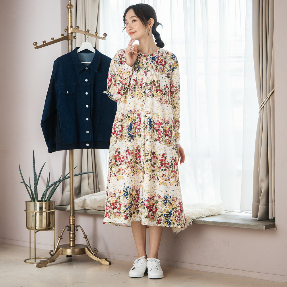 デシンフラワープリントピンタックワンピース 33309702｜【アリノマ