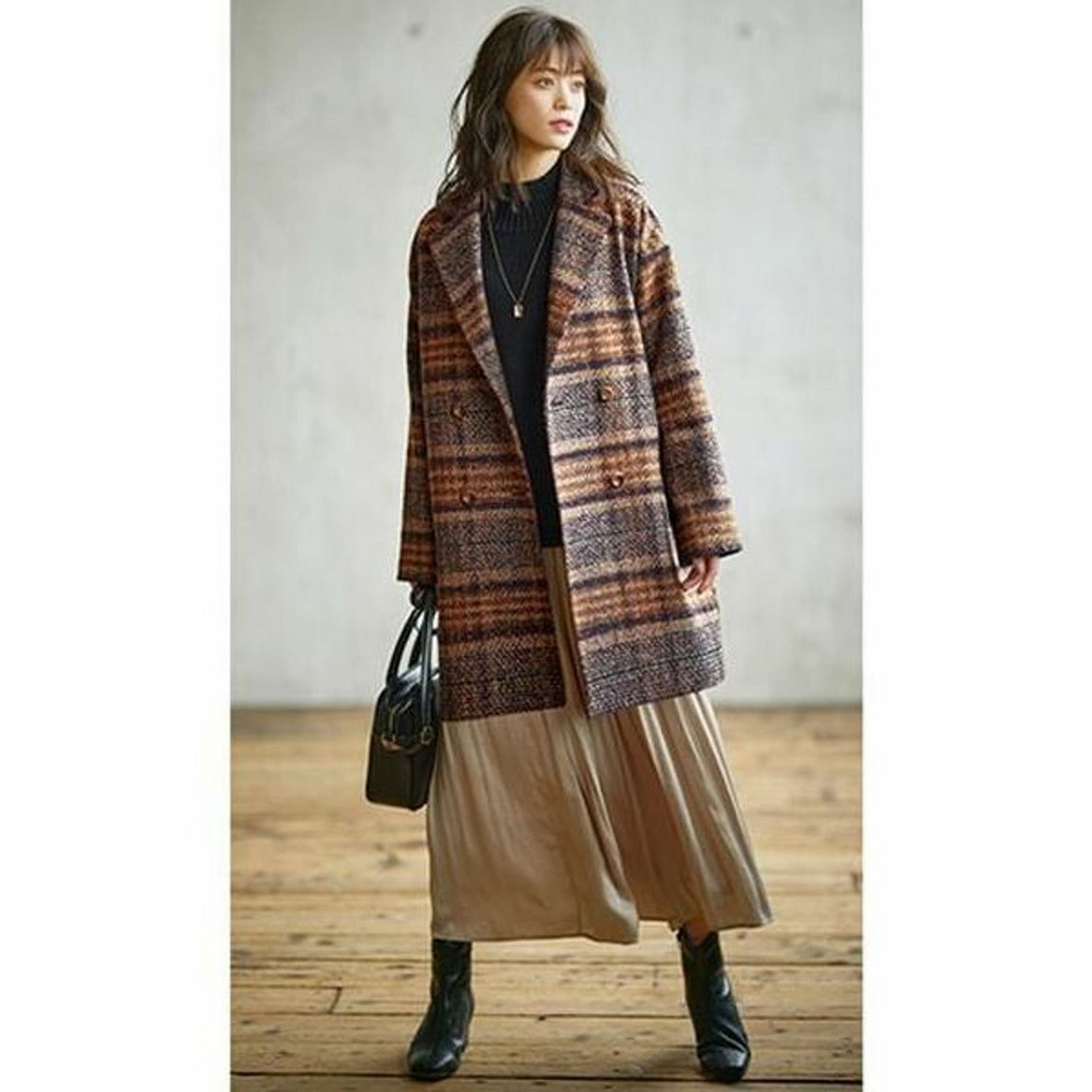ツイードチェックダブルコート 大きいサイズ レディース 206713
