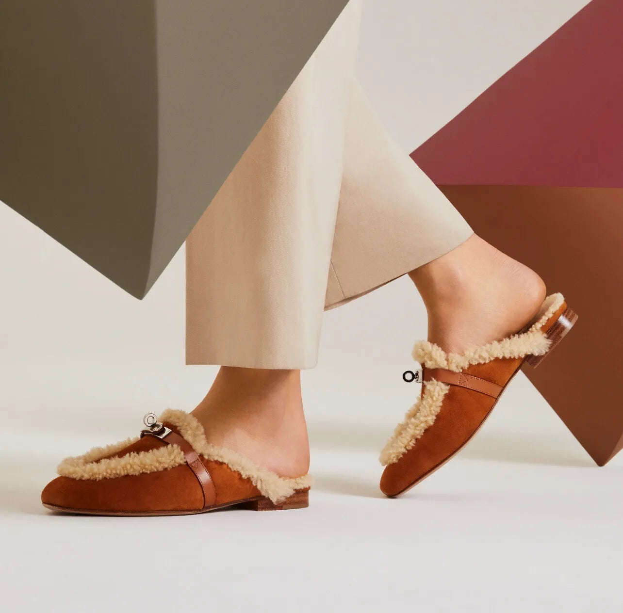 Hermes Oz Mule Shearling Naturel Suede/calfskin Palladium Hardware Siz