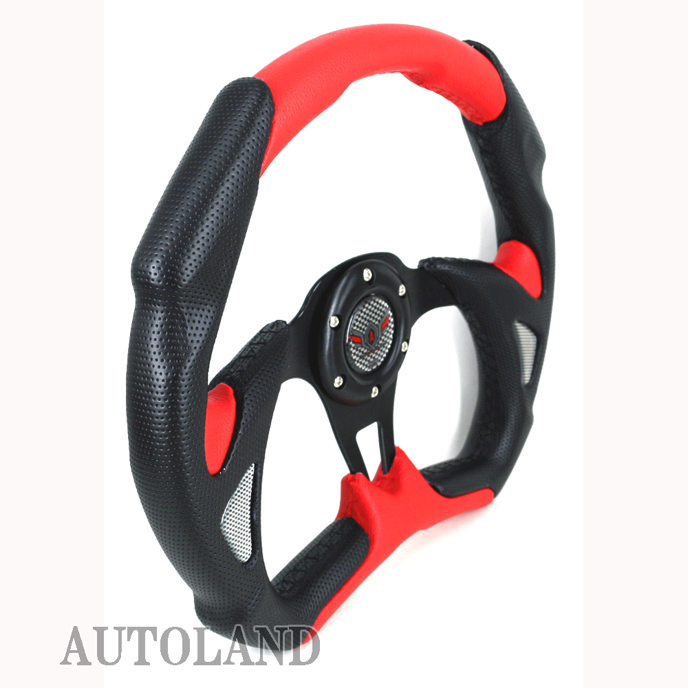ALTEED / スポーツステアリング 楕円型350φ ステッチ&パンチング加工 黒/赤
