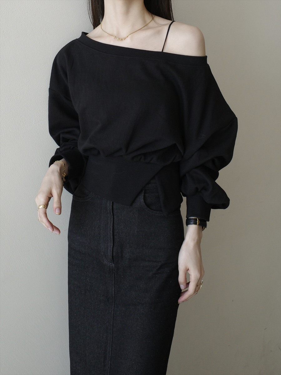 RE ARRIVAL】off shoulder sweat tops / black amel