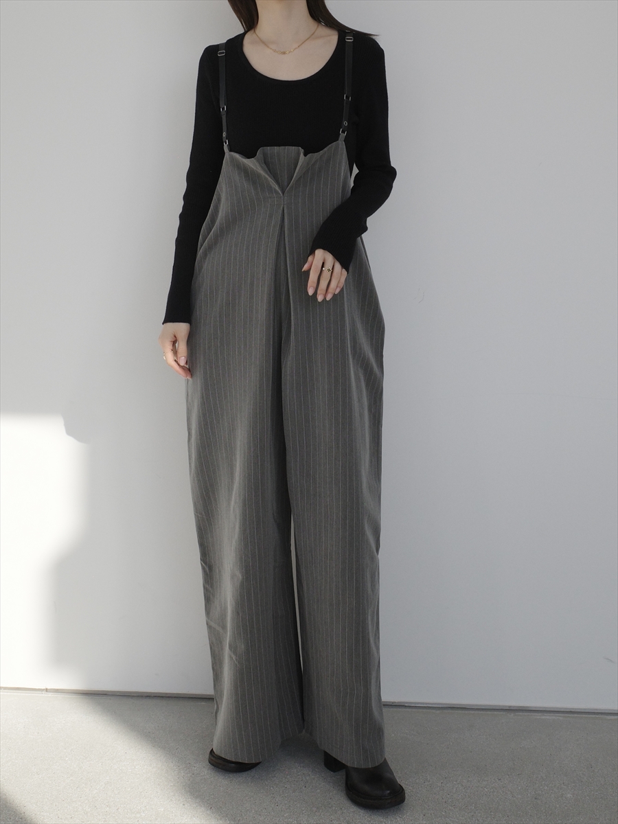NEW】stripe tuck jump suit / grey amel
