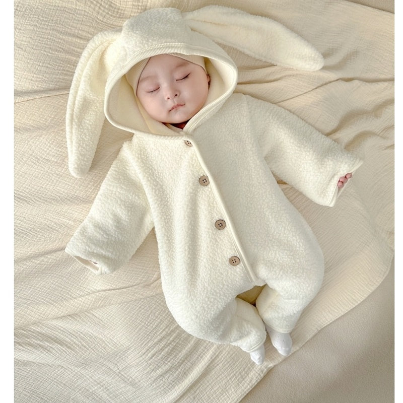 人気】ふわふわボアうさちゃんアウターロンパース 60cm~90cm｜ベビーの