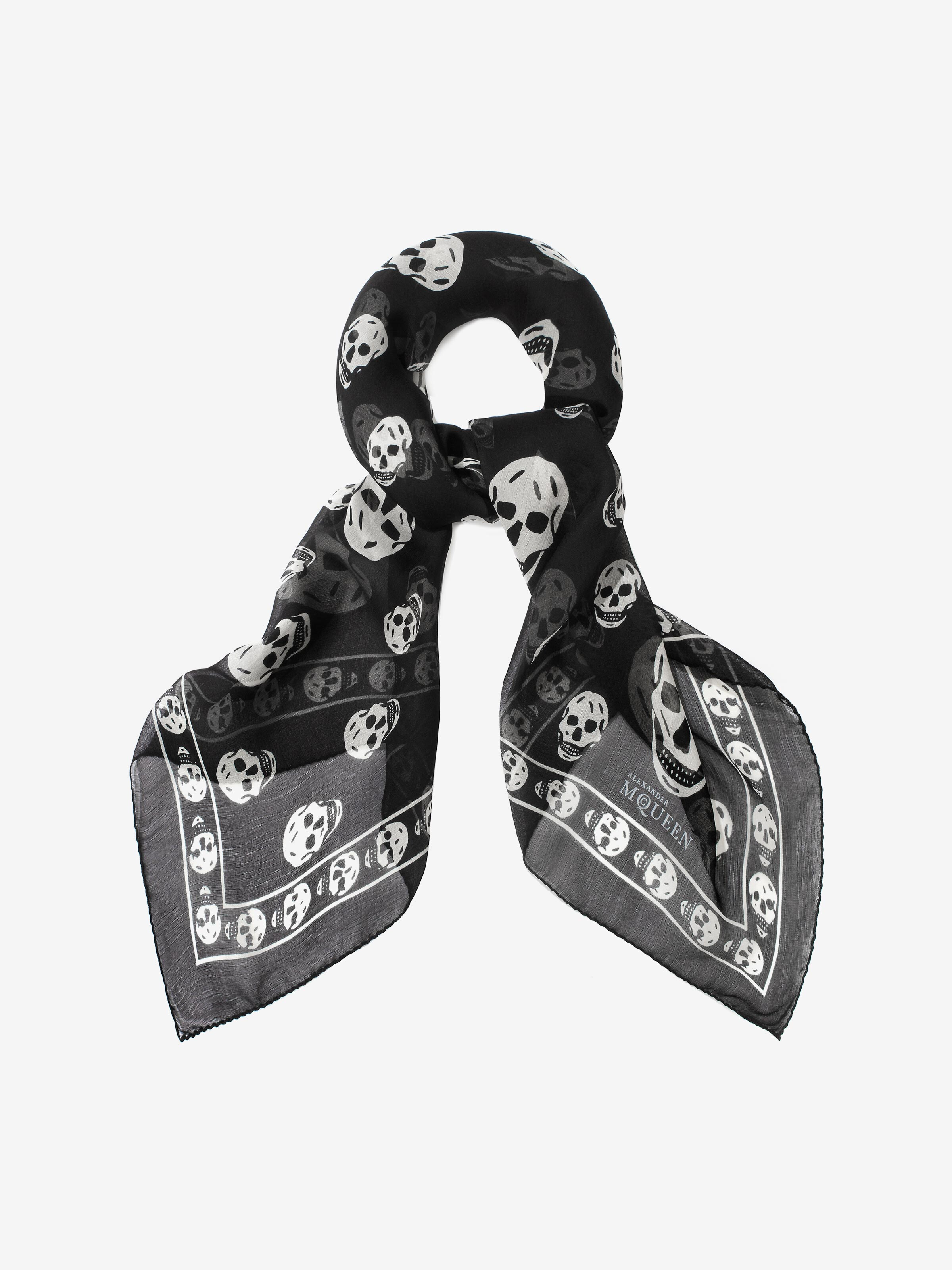 Classic Silk Skull Scarf in Black | McQueen US