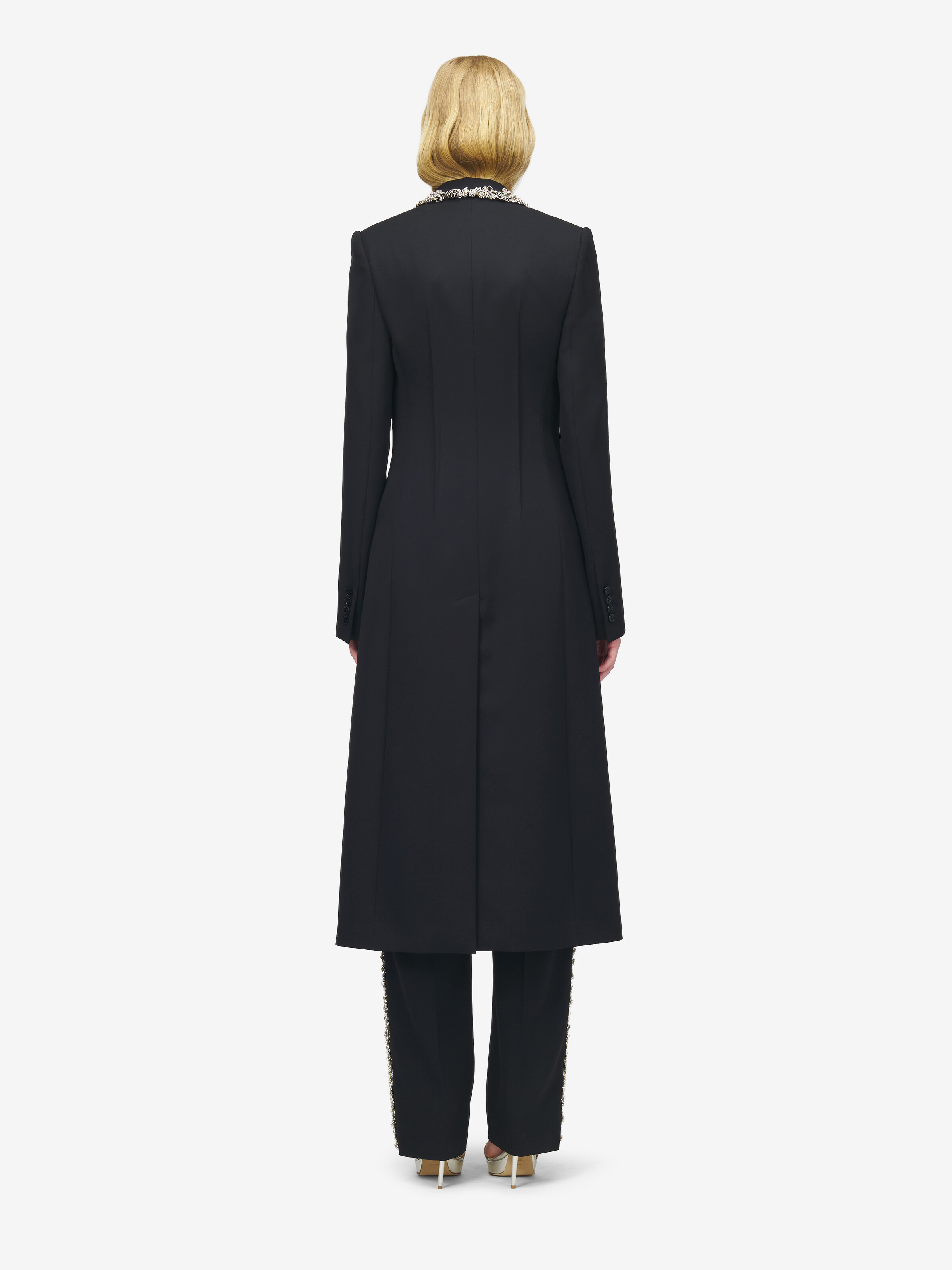 Women's Chain Mail Embroidery Coat in Black | McQueen US