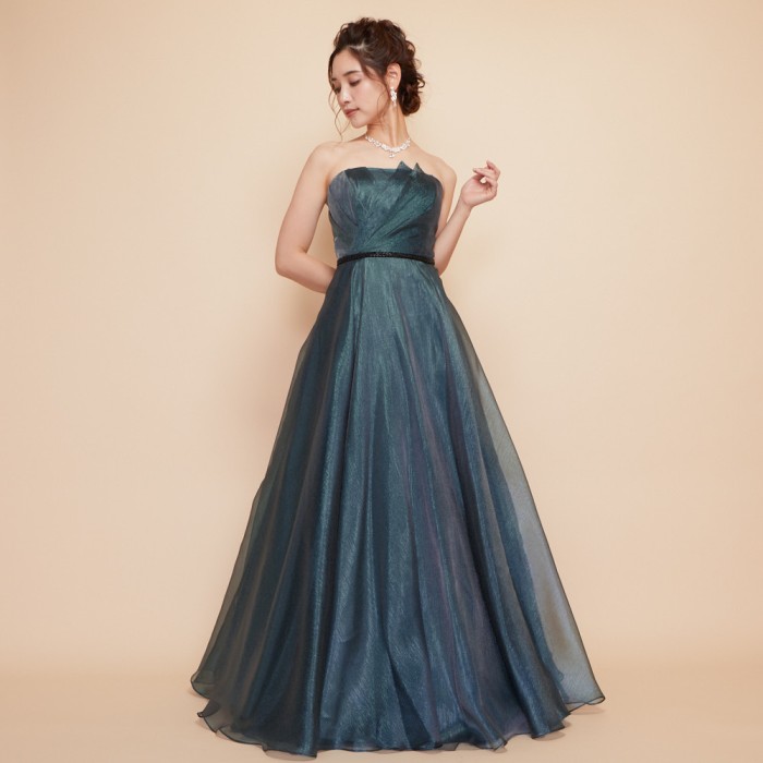 オーロラジャガードオーガンジーダークグリーンドレス