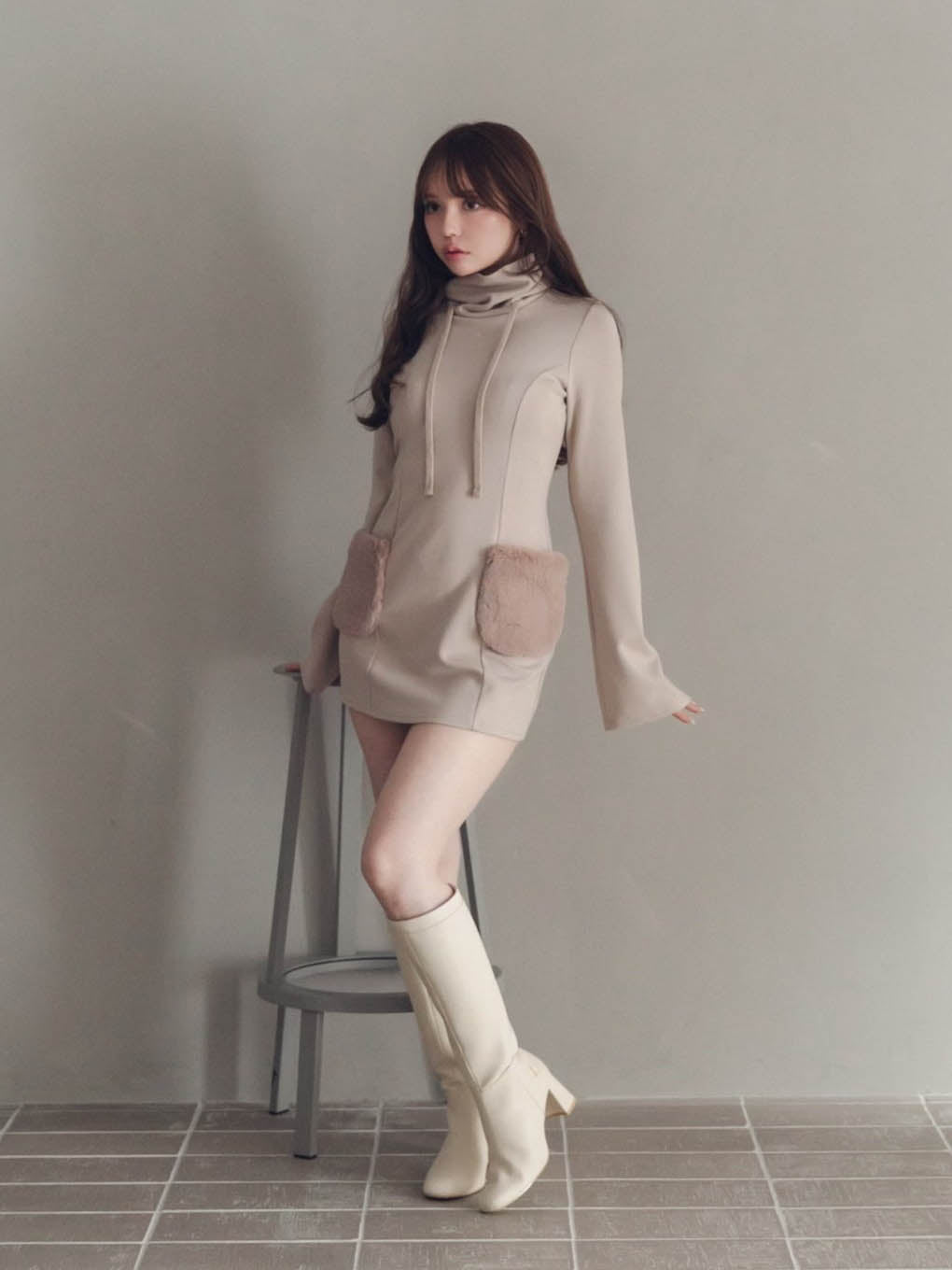 ANDMARY】Fur pocket mini dress