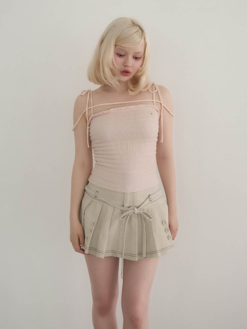 ANDMARY】Shirring ribbon camisole