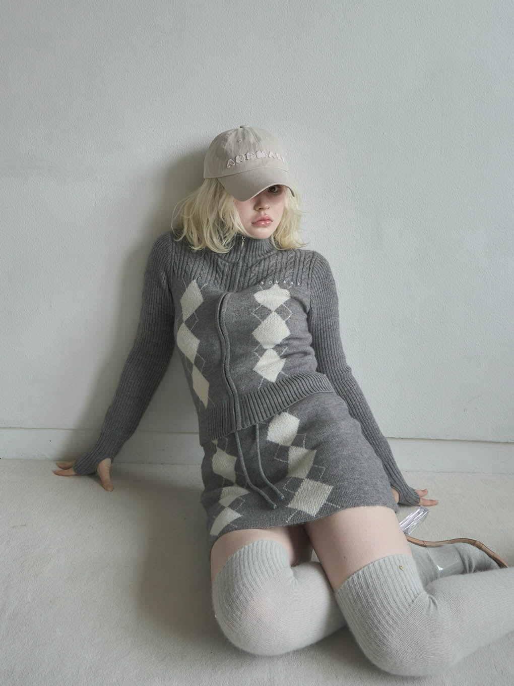 ANDMARY】Argyle knit set up