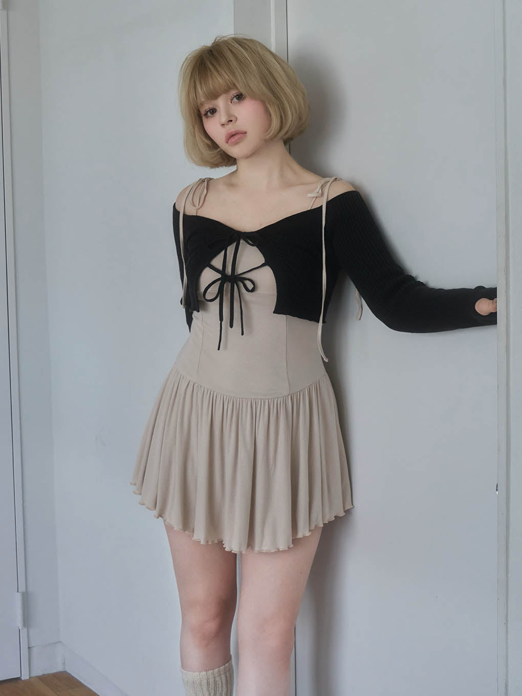 Nei knit set flare dress