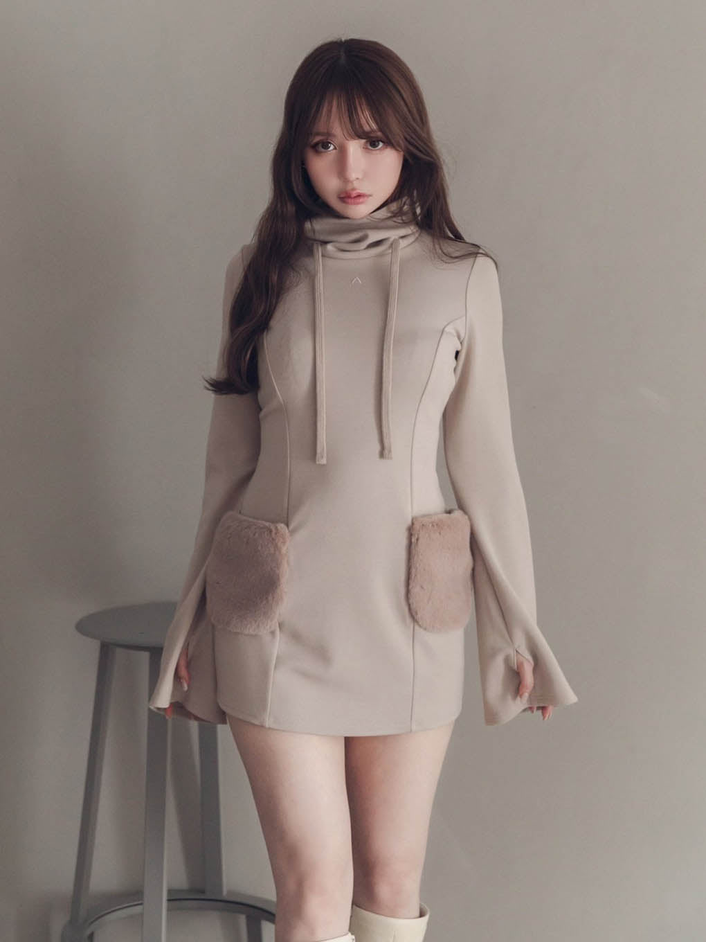 ANDMARY】Fur pocket mini dress