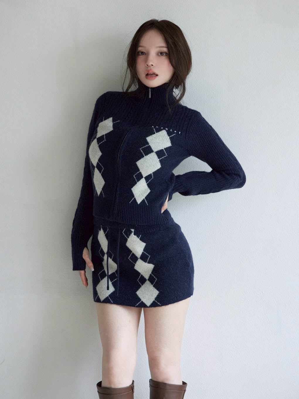 ANDMARY】Argyle knit set up