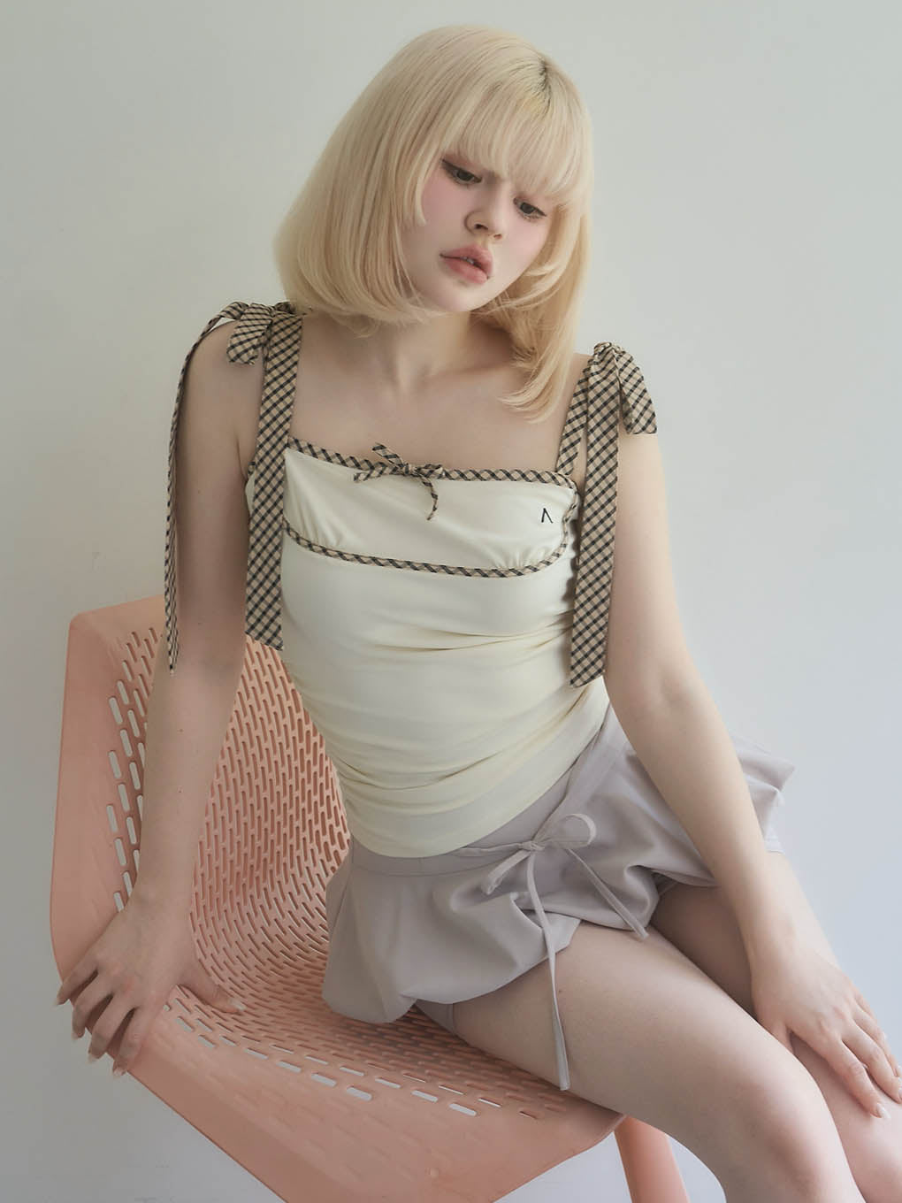 ANDMARY】Alice check ribbon tops