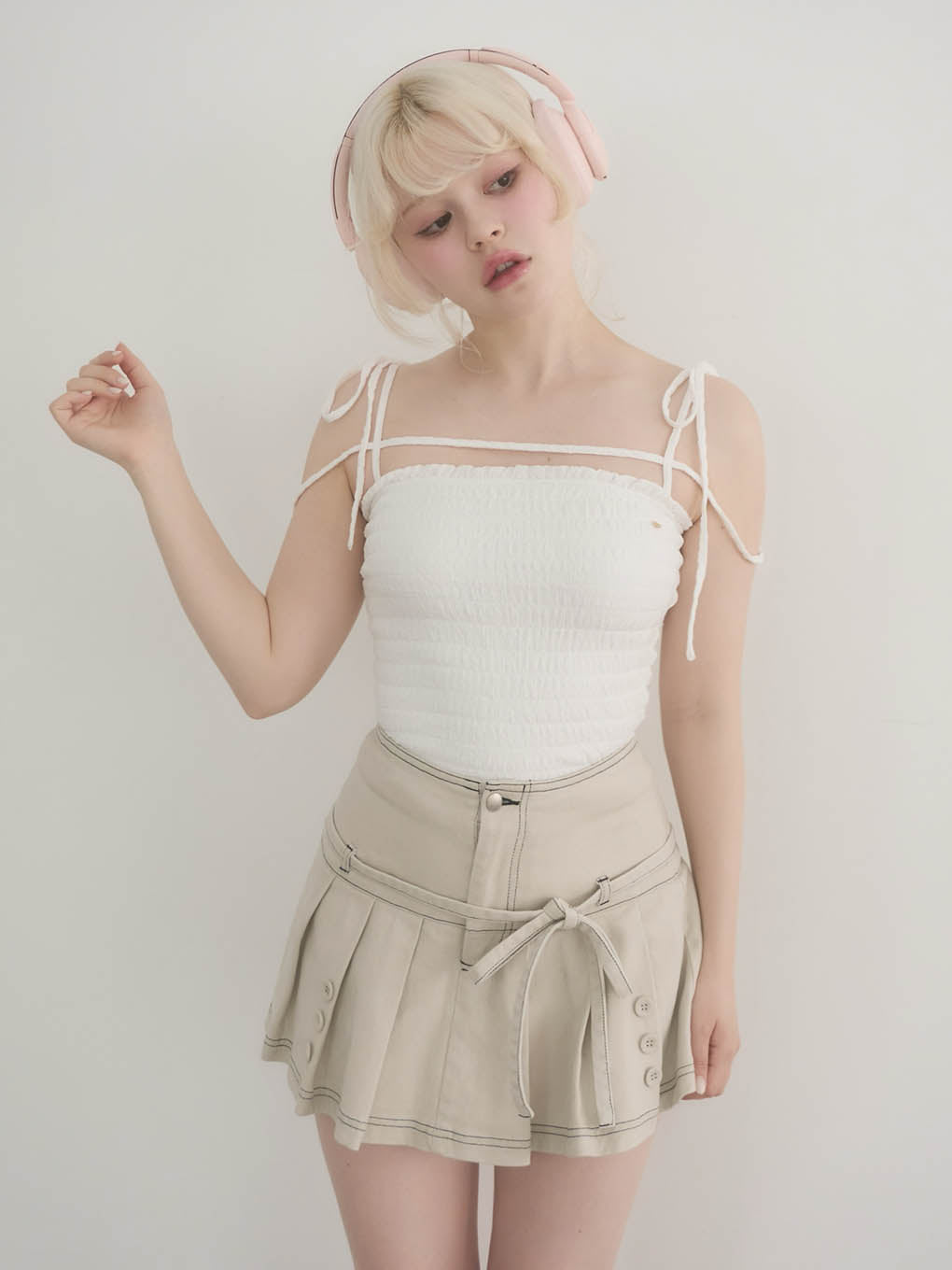 ANDMARY】Shirring ribbon camisole