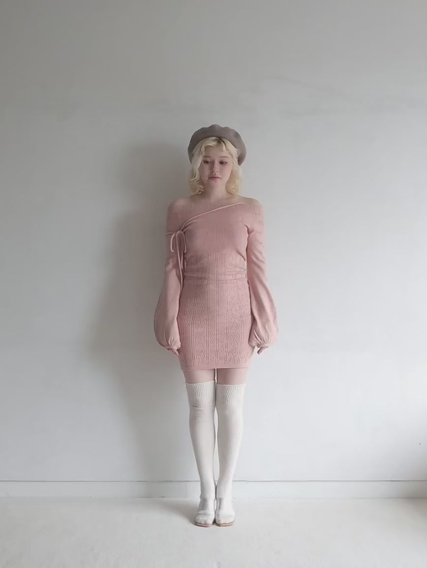 ANDMARY】Ribbon crochet knit dress