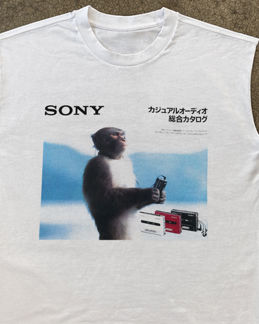 1988 Sony 'Meditating Monkey' MD Walkman White Heavy Faded Cut-Off