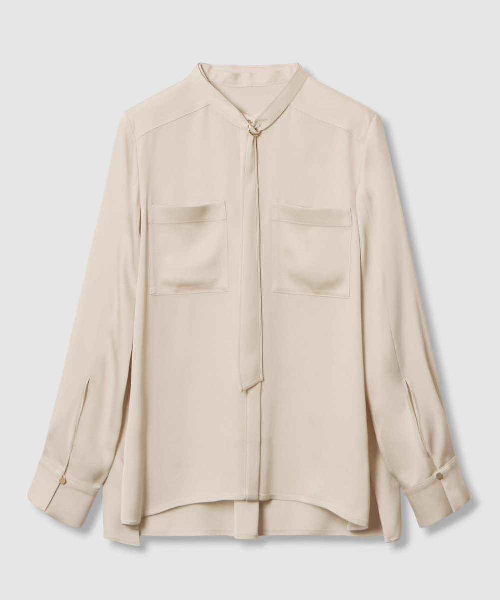 セットアップ対応商品】ストレッチサテンタイ付き ブラウス|ANAYI