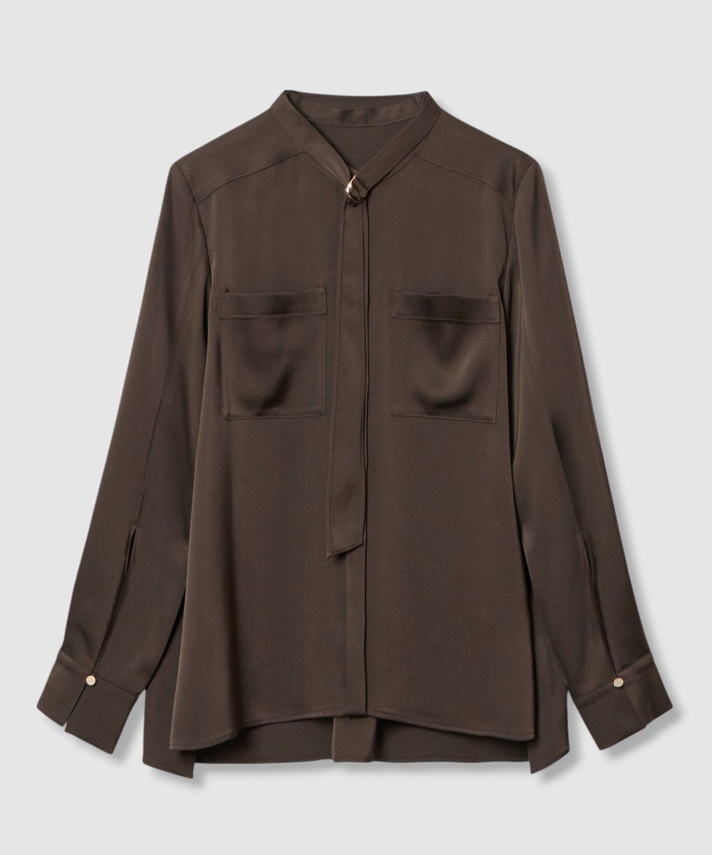 セットアップ対応商品】ストレッチサテンタイ付き ブラウス|ANAYI