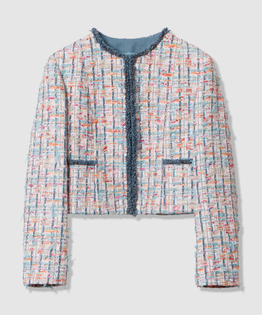 セットアップ対応商品】カラーミックスツイードノーカラー ジャケット