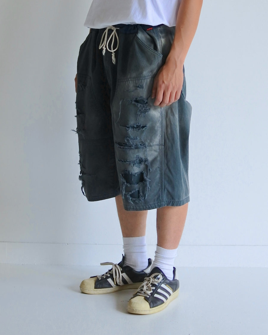 AN355-D DOUBLE KNEE DAMAGED PAINTER SHORT PANTS BLACK – ANACHRONORM