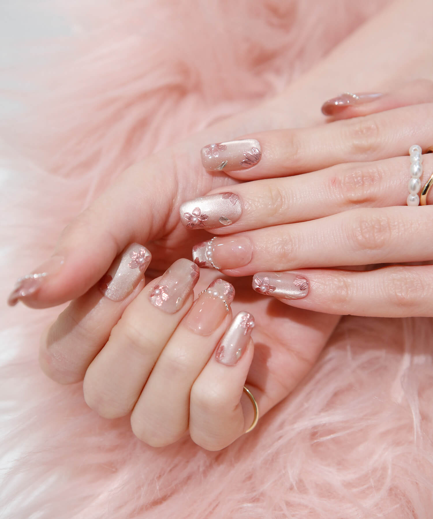 一部当日発送】水光ネイルピンクマグネットフラワーミラーアート