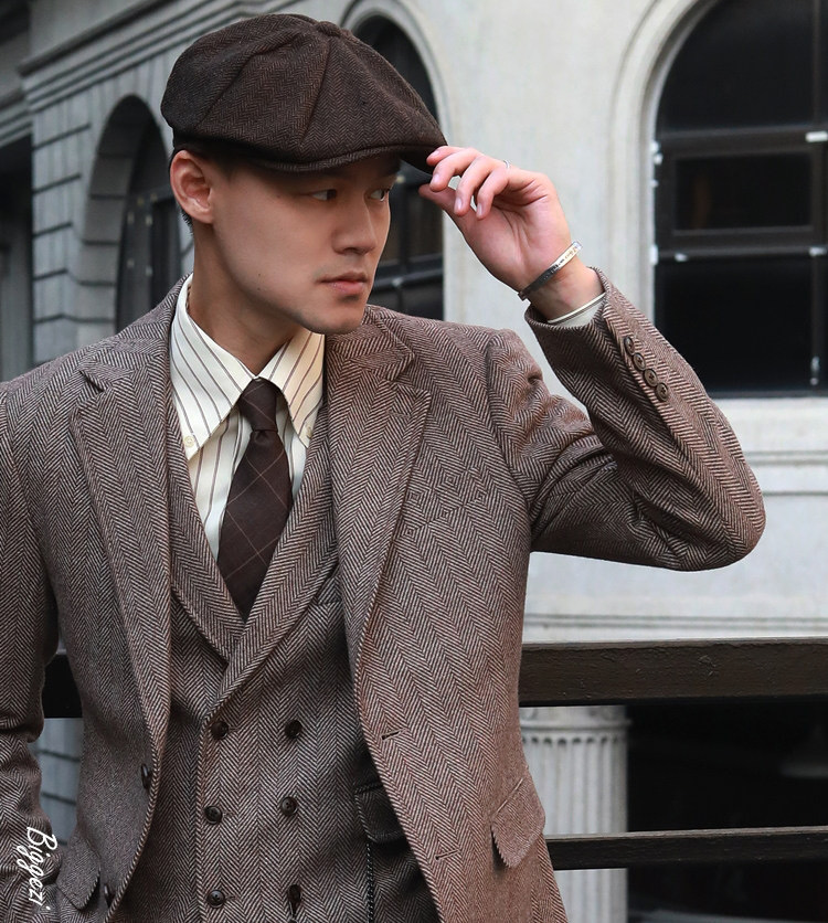 ビンテージライトブラウンヘリンボンストライプスーツ・スリーピース