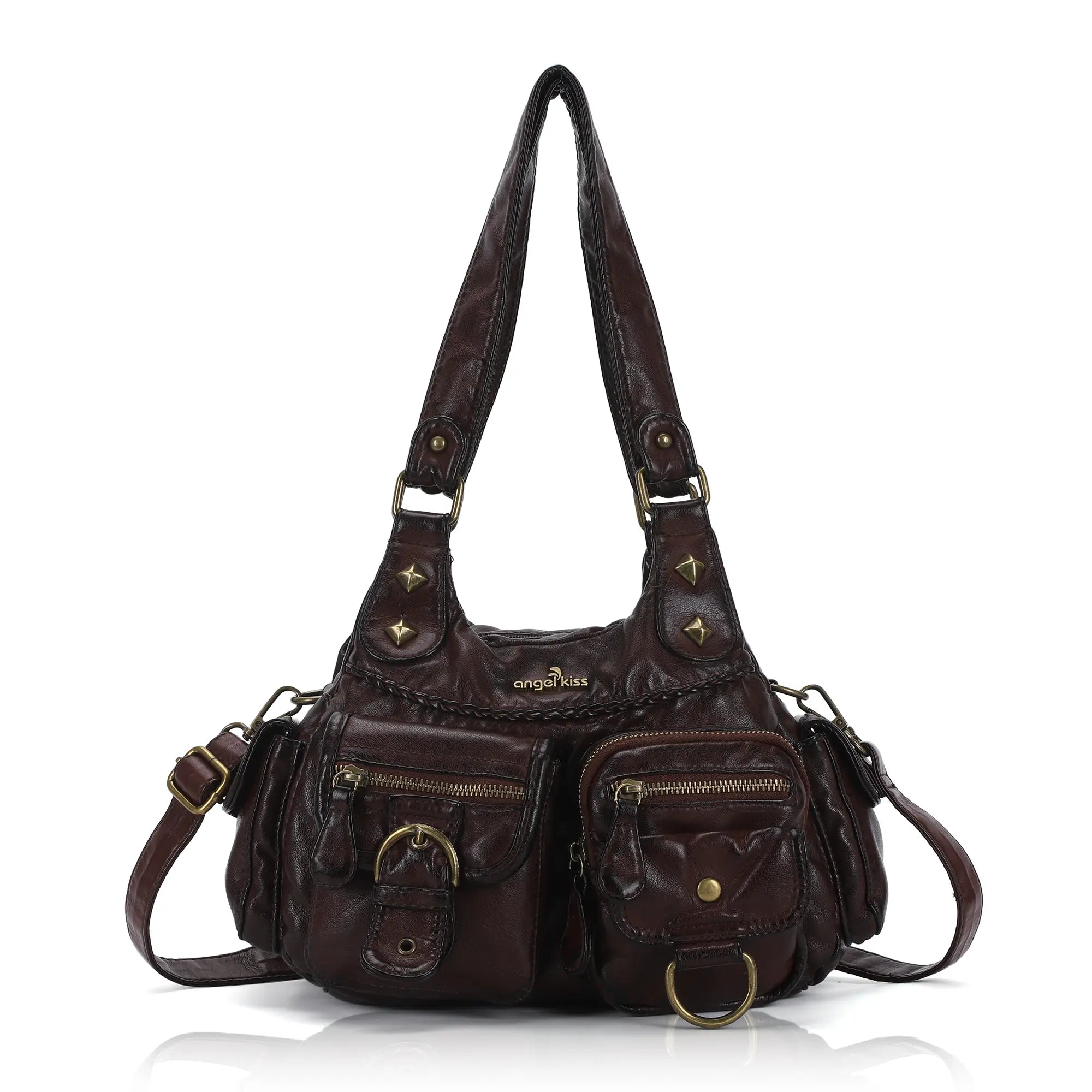 Tie-Dye Pink Multi-Pocket Vegan Leather Shoulder Tote Handbag