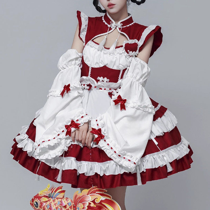 大きいサイズ レディース｜赤ロリィタチャイナ風メイドコスチューム