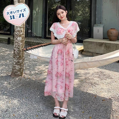 大きいサイズ レディース｜ローズブーケ・レースリボンワンピース(3L