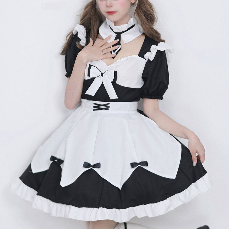 大きいサイズ レディース｜ネクタイ付きキュートメイド服ワンピース (M