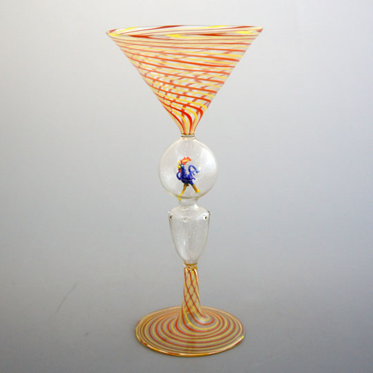 ビミニ「青いにわとりフィギュア入りグラス」《アンティックかとう》