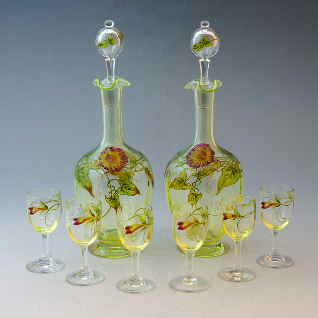 オールドバカラ「エナメル彩 朝顔文 リキュールセット」《アンティック