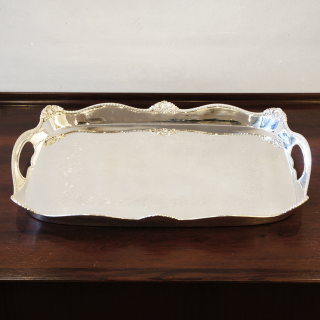 イギリス「シルバープレート 角型 トレー（大）幅46cm」《アンティック