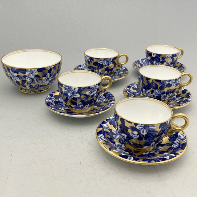 コールポート「Coalport窯 染付金彩 デミタスセット」《アンティック