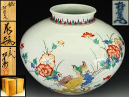 酒井田柿右衛門作 染錦色絵花瓶 - 骨董 Hal