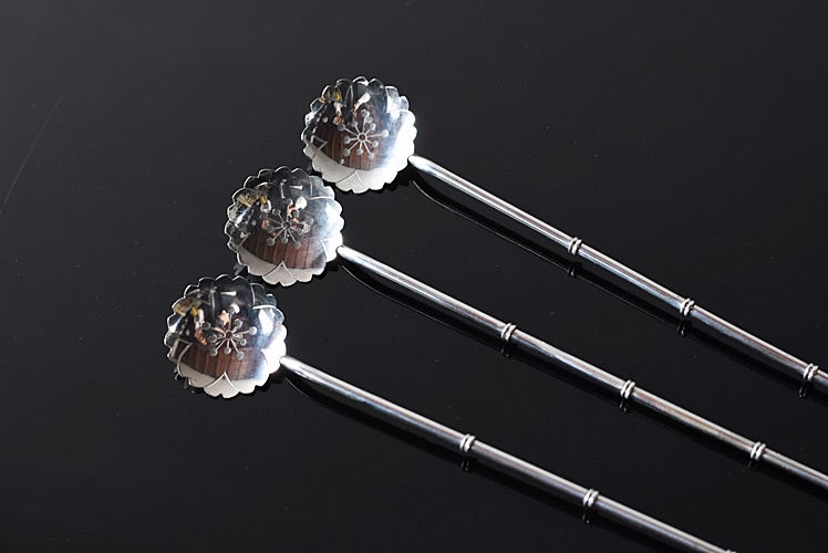 純銀製 竹節マドラーストロー 3本セット 鯛扇盃 - 生活骨董と古布の