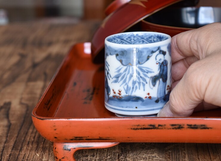 古伊万里 竹林賢人図 少しおおきめ のぞき猪口 - 生活骨董と古布の