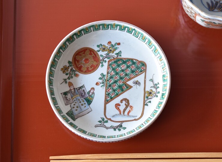 古伊万里 色絵 立雛 ひな人形 盤型小皿 5枚セット うち1枚傷あり